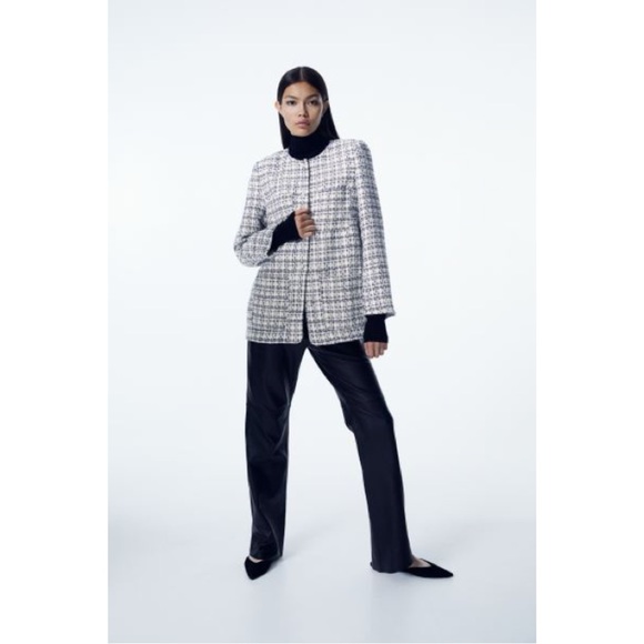 White/Black Plaid Boucle Jacket Size S - Picture 3 of 8